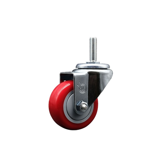 3 Inch Red Polyurethane Wheel Swivel 34 Inch Threaded Stem Caster Service Caster